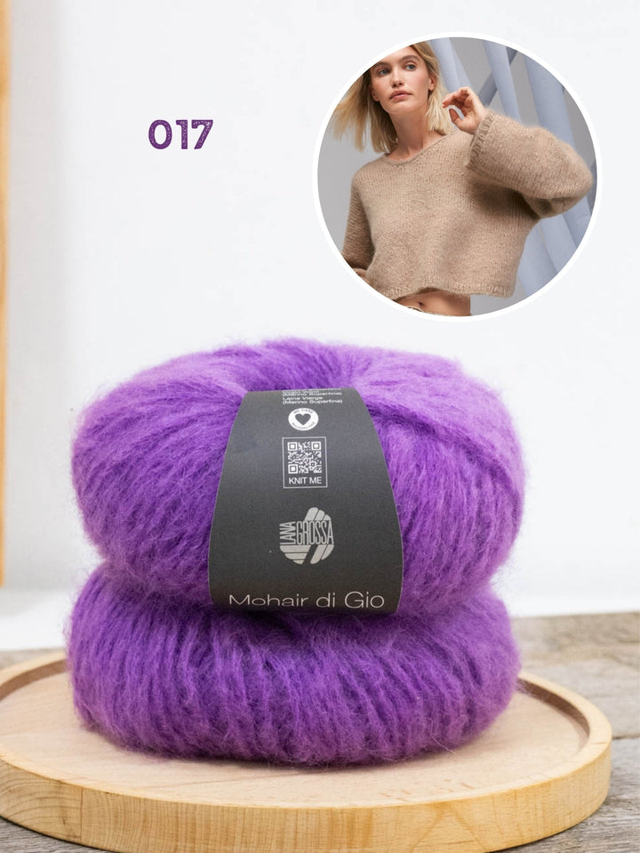 Strickpaket Mohair di Gio Pullover mit V-Ausschnitt