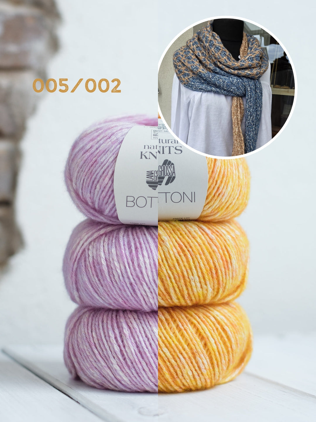 Strickpaket Lizas Solo Lino Scarf - Bottoni