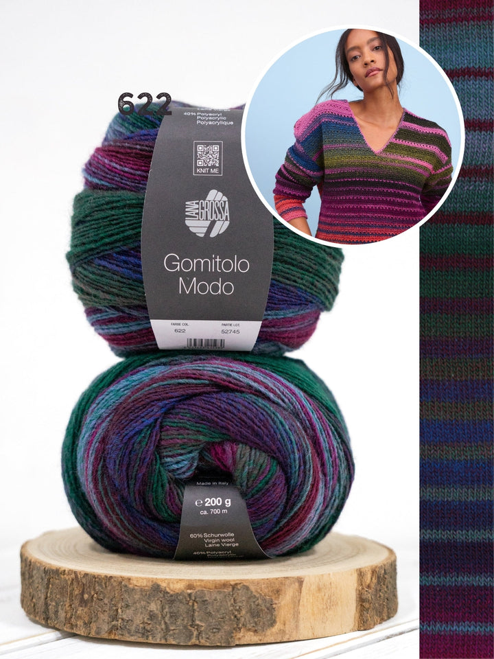 Häkelpaket Gomitolo Modo V-Ausschnitt Pullover