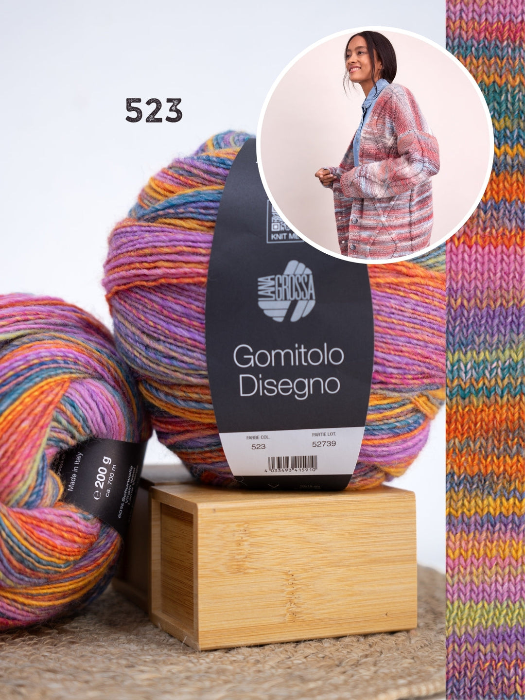 Strickpaket Gomitolo Disegno Jacke mit Rautenmuster