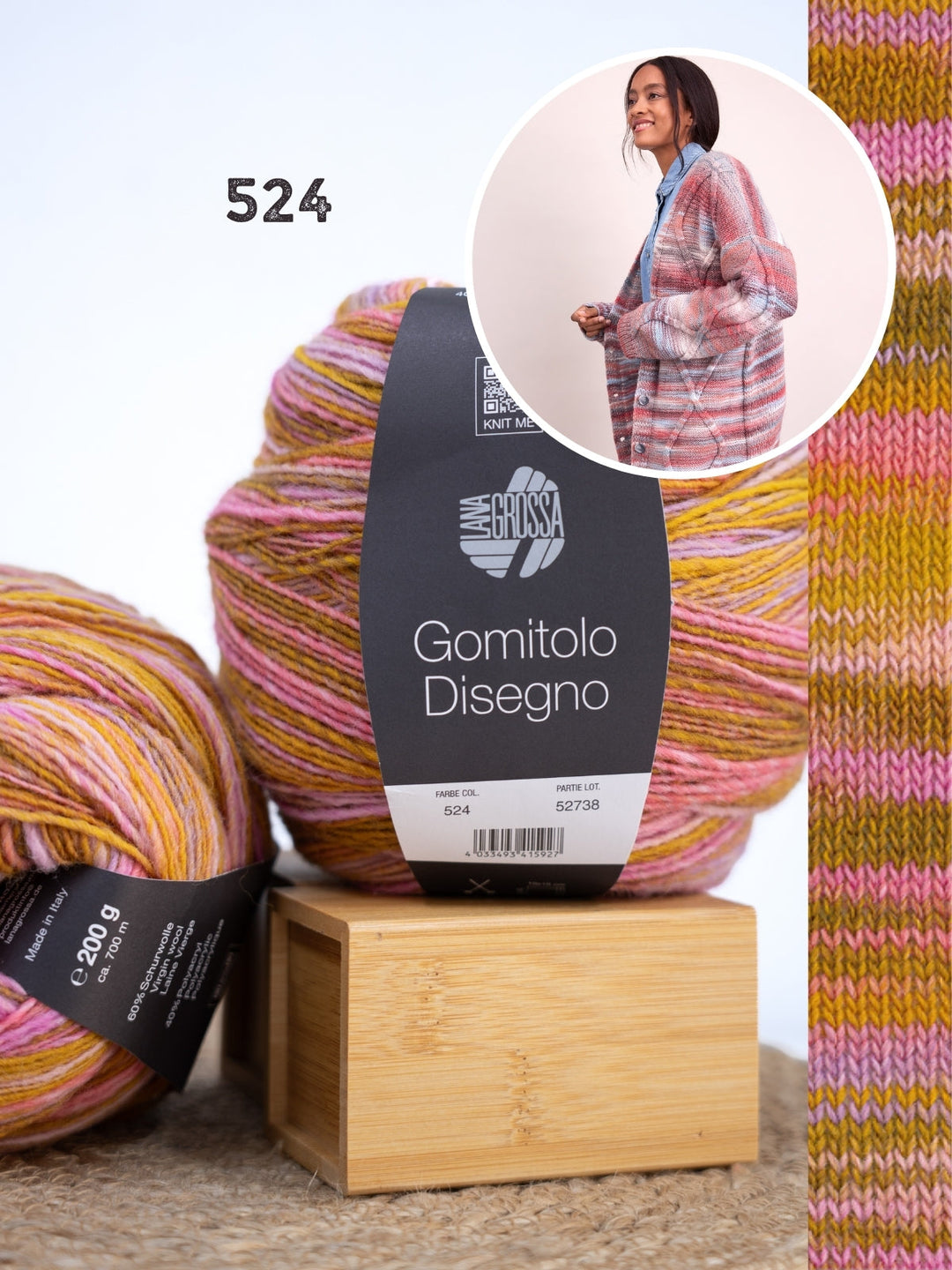 Strickpaket Gomitolo Disegno Jacke mit Rautenmuster