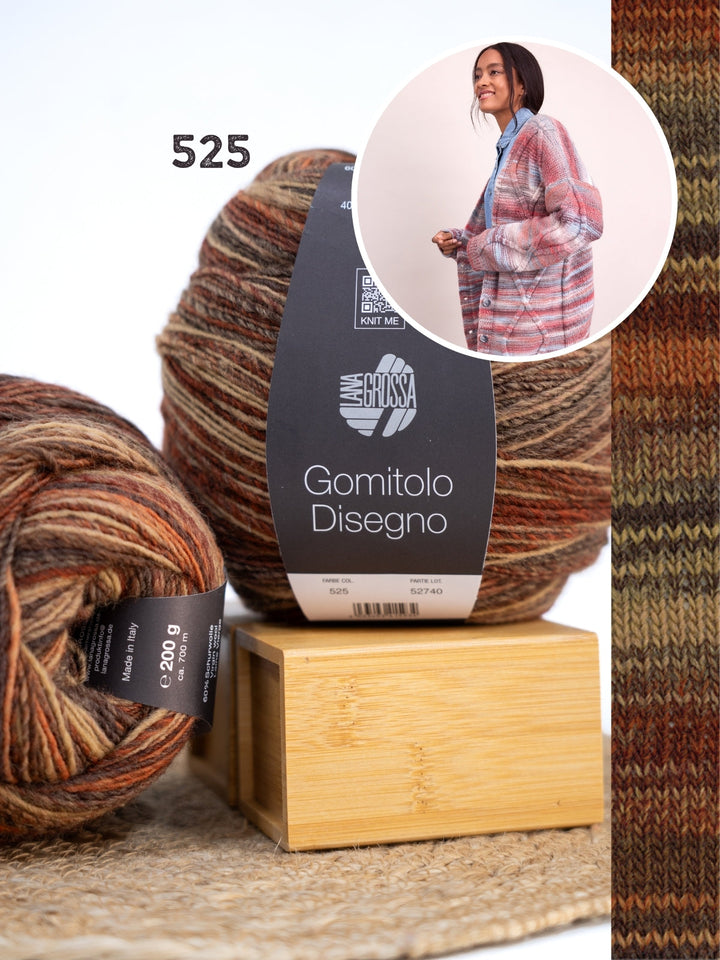 Strickpaket Gomitolo Disegno Jacke mit Rautenmuster