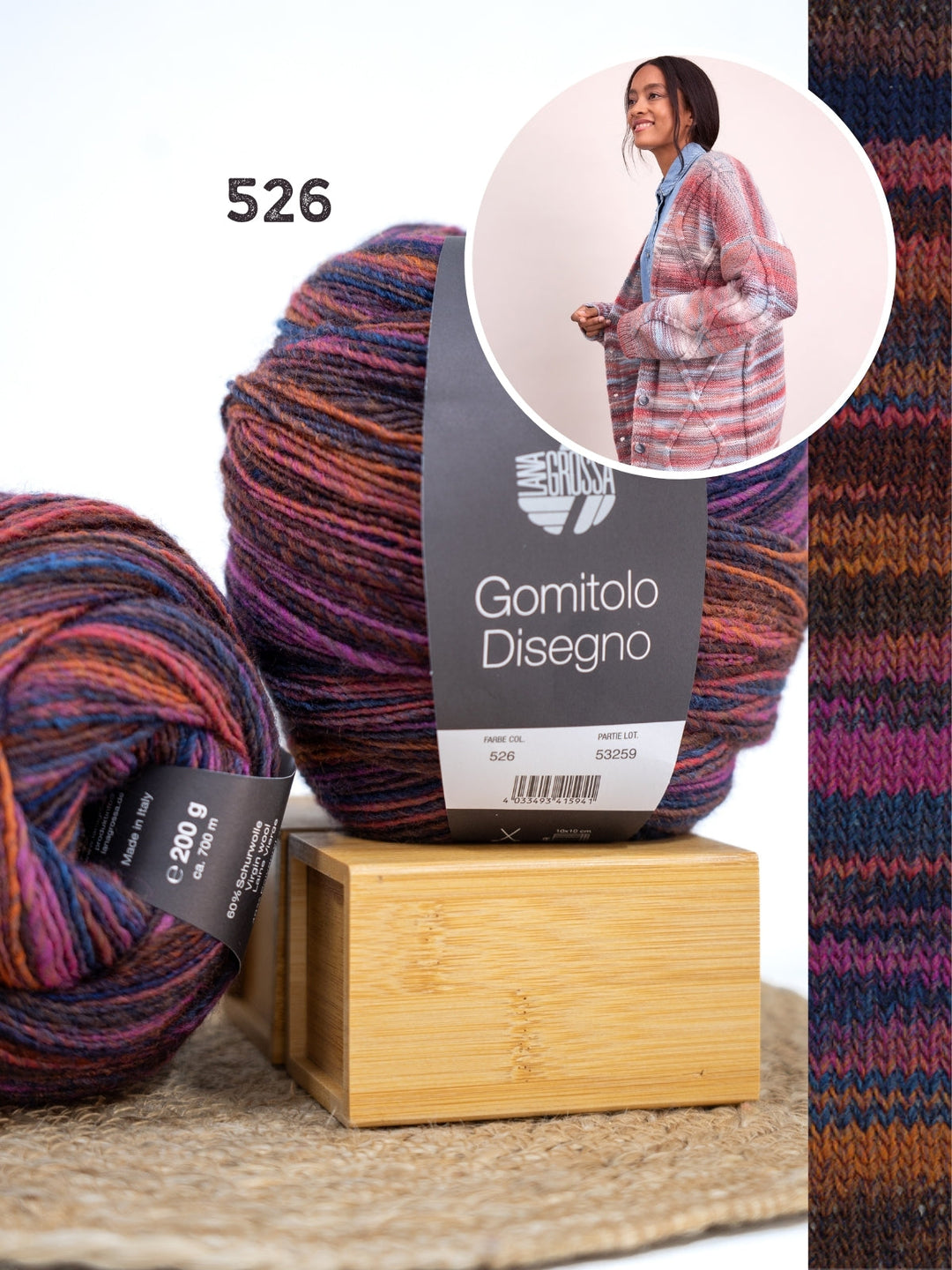 Strickpaket Gomitolo Disegno Jacke mit Rautenmuster
