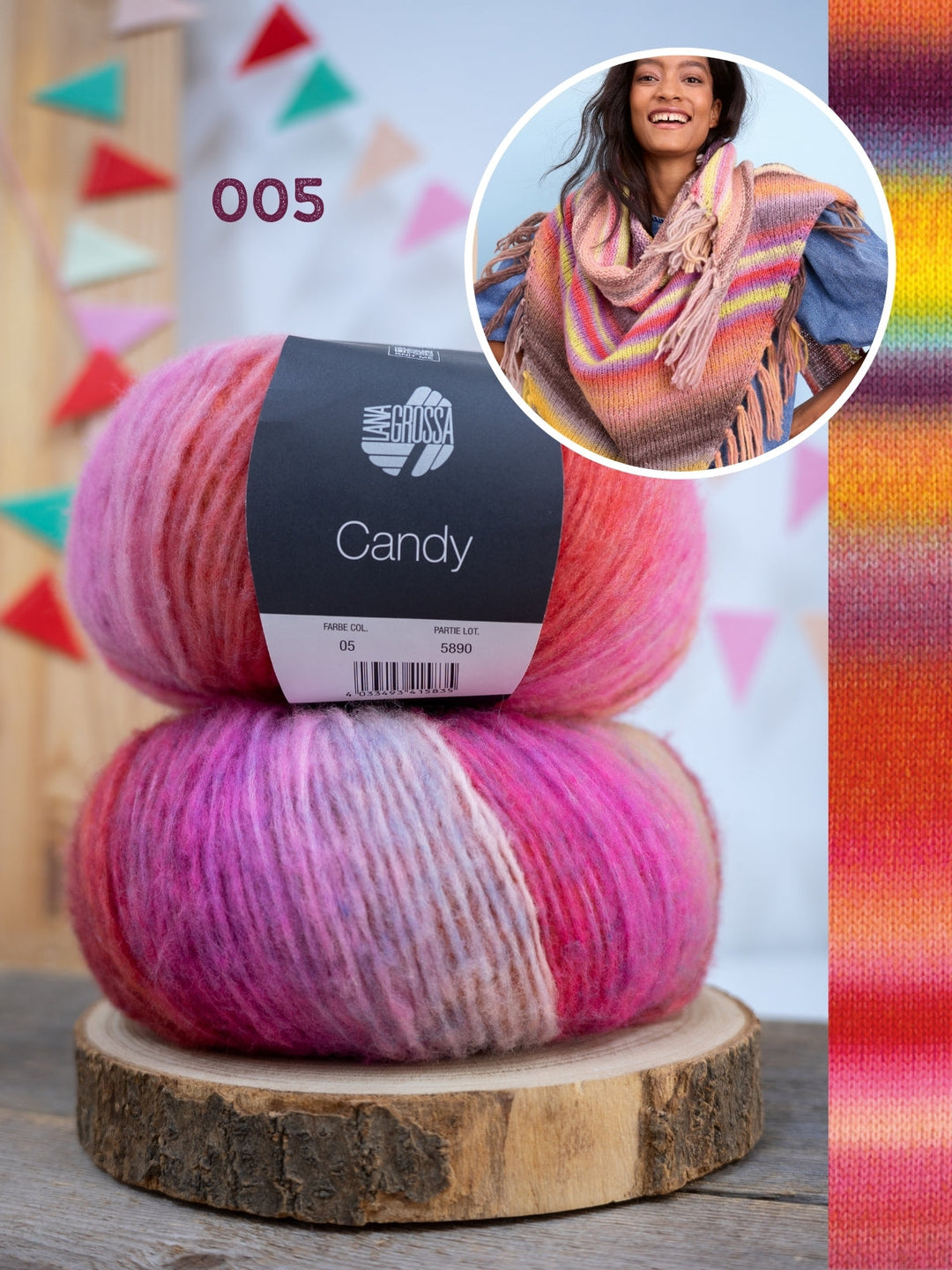 Strickpaket Candy Dreieckstuch mit Fransen