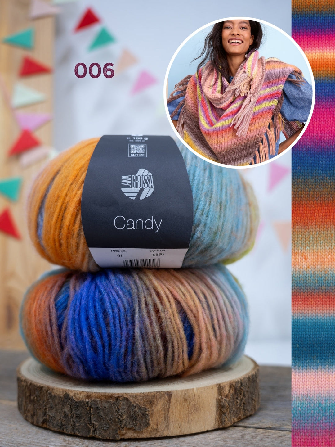 Strickpaket Candy Dreieckstuch mit Fransen