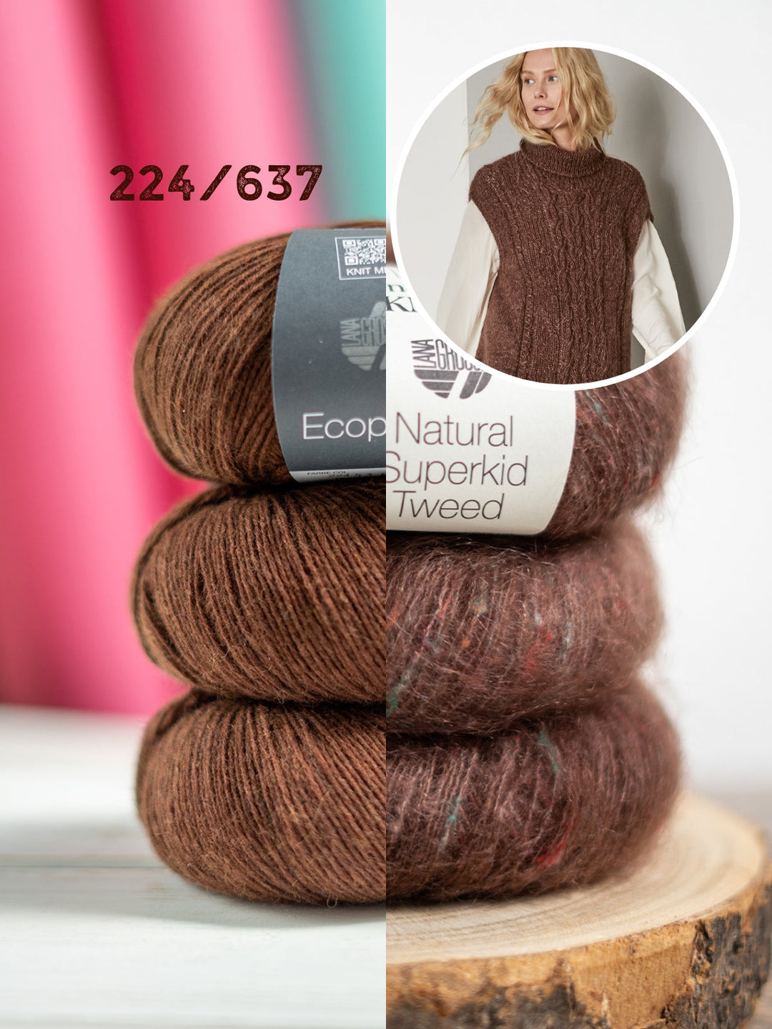 Strickpaket Ecopuno Natural Superkid Tweed Pullover mit Zöpfen