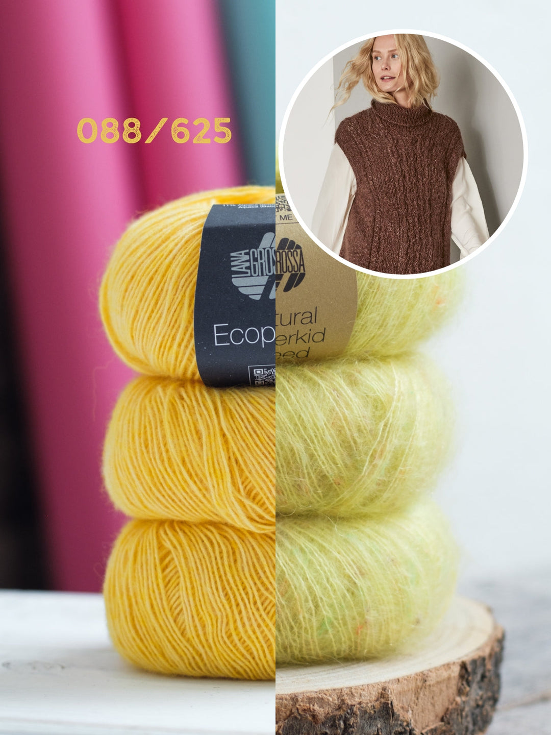 Strickpaket Ecopuno Natural Superkid Tweed Pullover mit Zöpfen