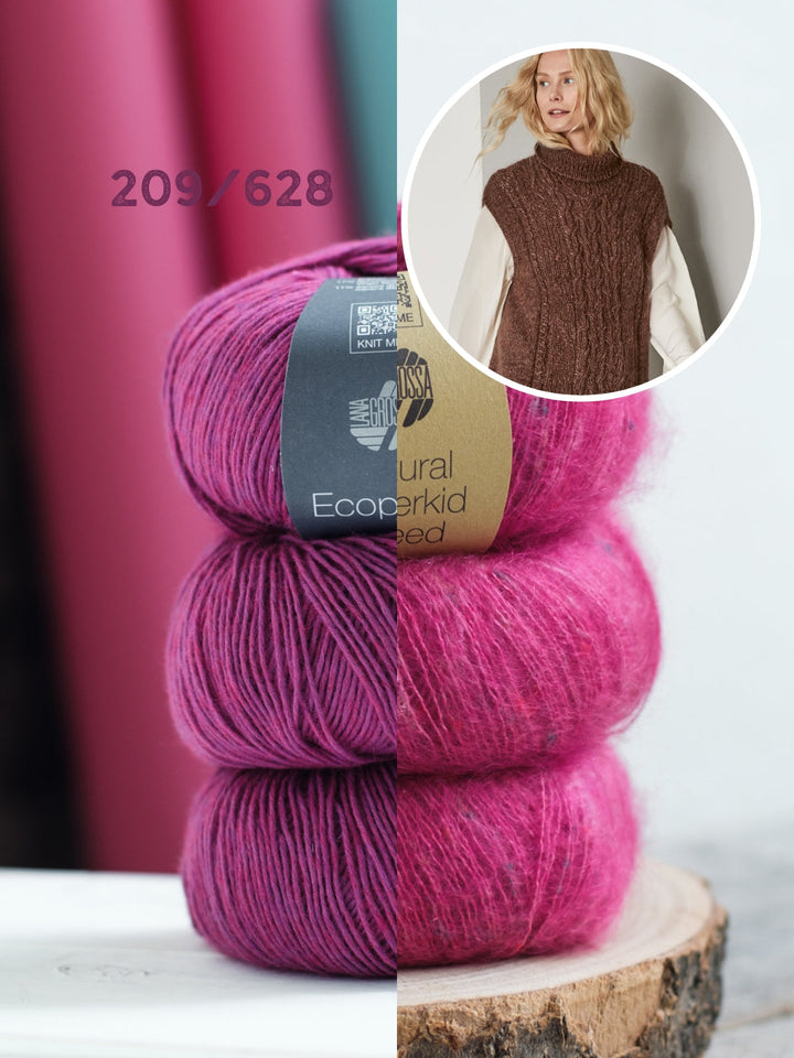 Strickpaket Ecopuno Natural Superkid Tweed Pullover mit Zöpfen