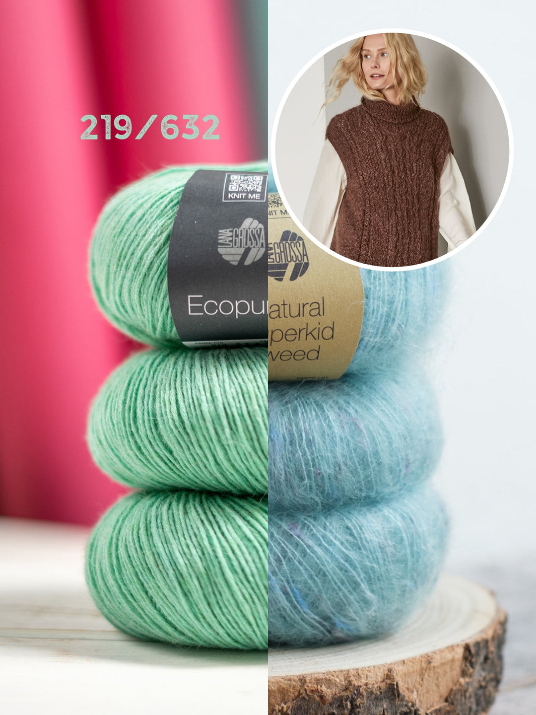 Strickpaket Ecopuno Natural Superkid Tweed Pullover mit Zöpfen