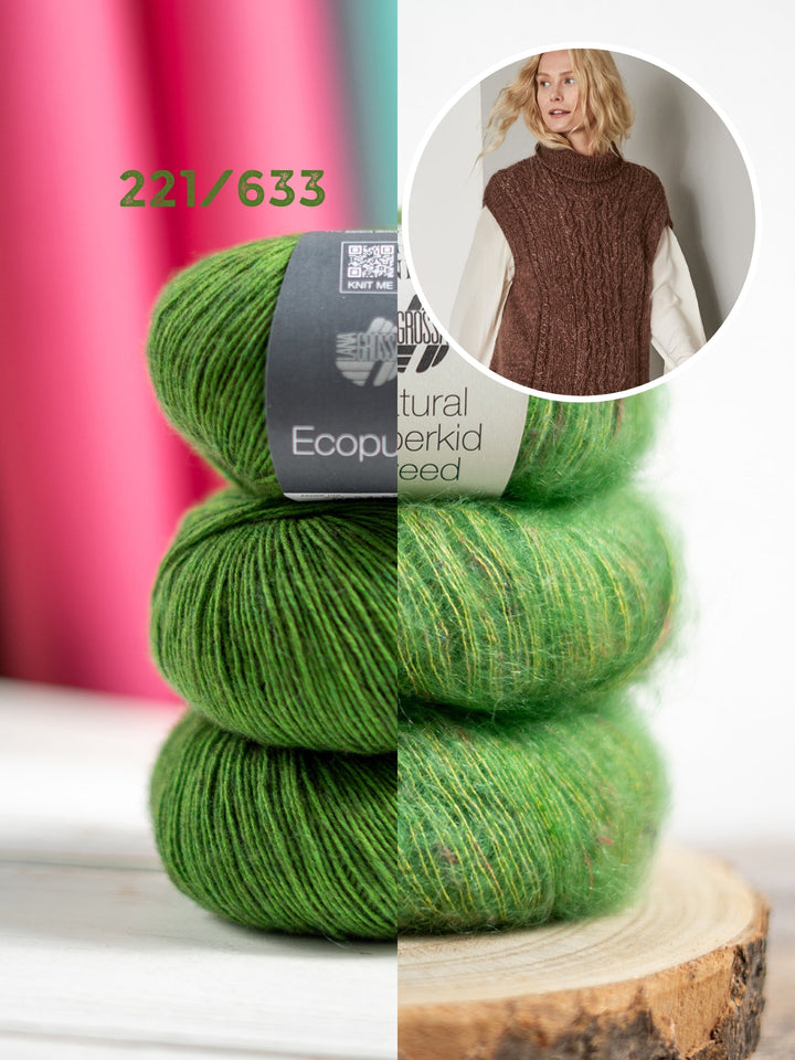 Strickpaket Ecopuno Natural Superkid Tweed Pullover mit Zöpfen