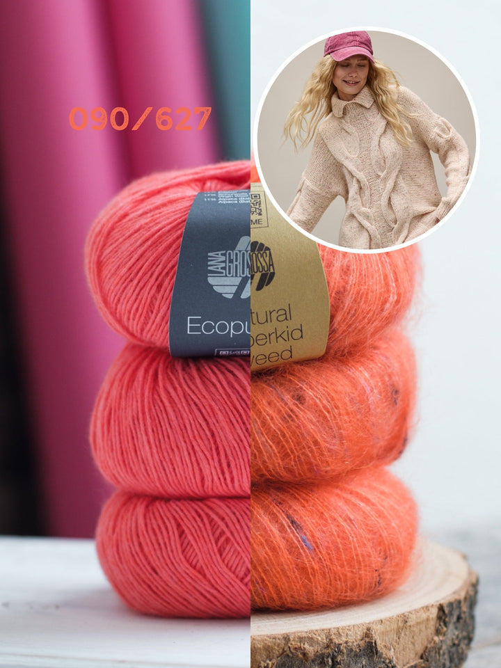 Strickpaket Ecopuno Natural Superkid Tweed Pullunder mit Zöpfen