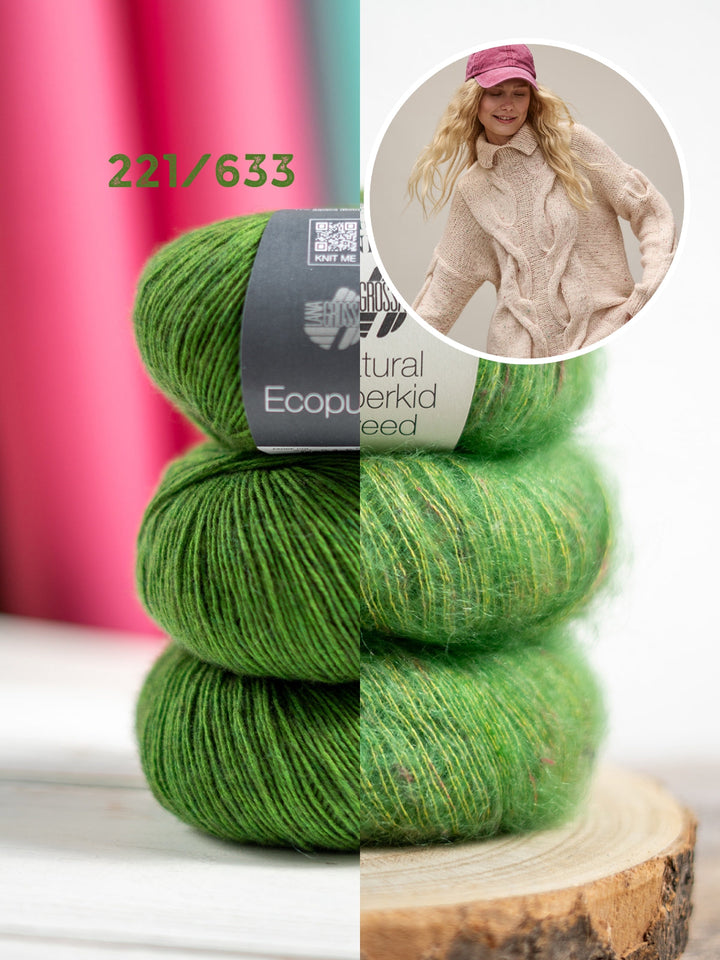 Strickpaket Ecopuno Natural Superkid Tweed Pullunder mit Zöpfen