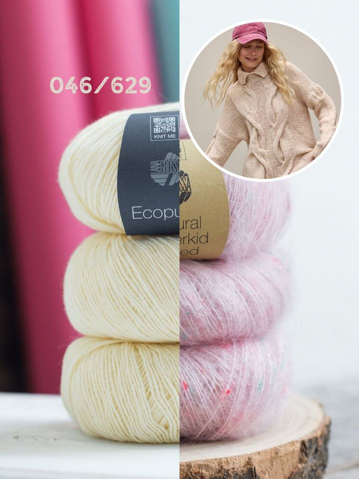 Strickpaket Ecopuno Natural Superkid Tweed Pullunder mit Zöpfen