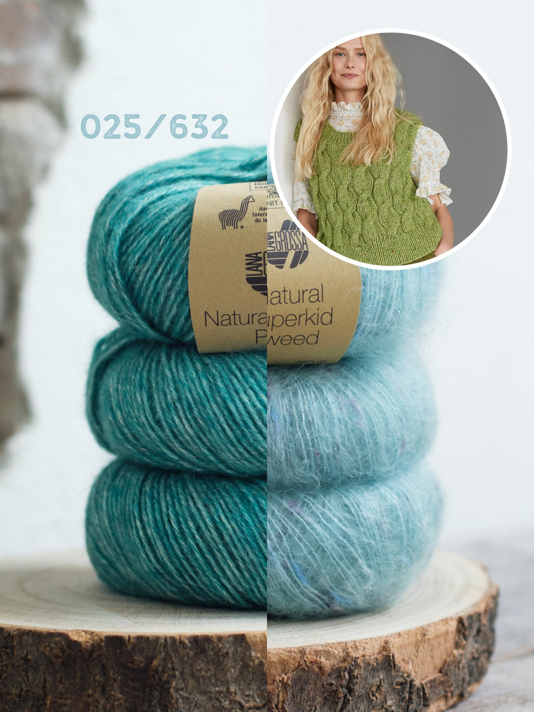 Strickpaket Natural Alpaca Pelo Superkid Tweed Pullunder mit Zöpfen