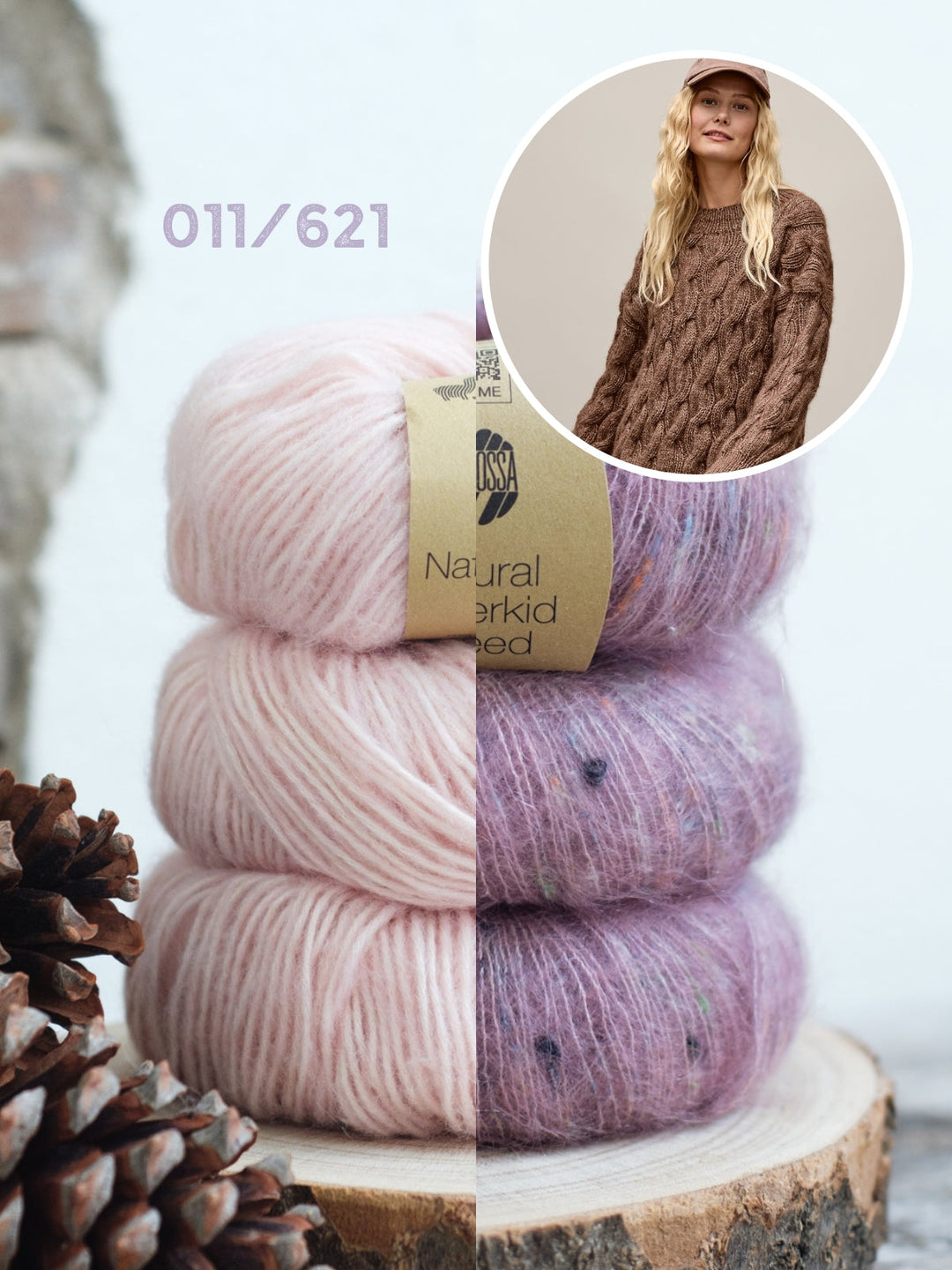Strickpaket Natural Alpaca Pelo Superkid Tweed Zopfpullover