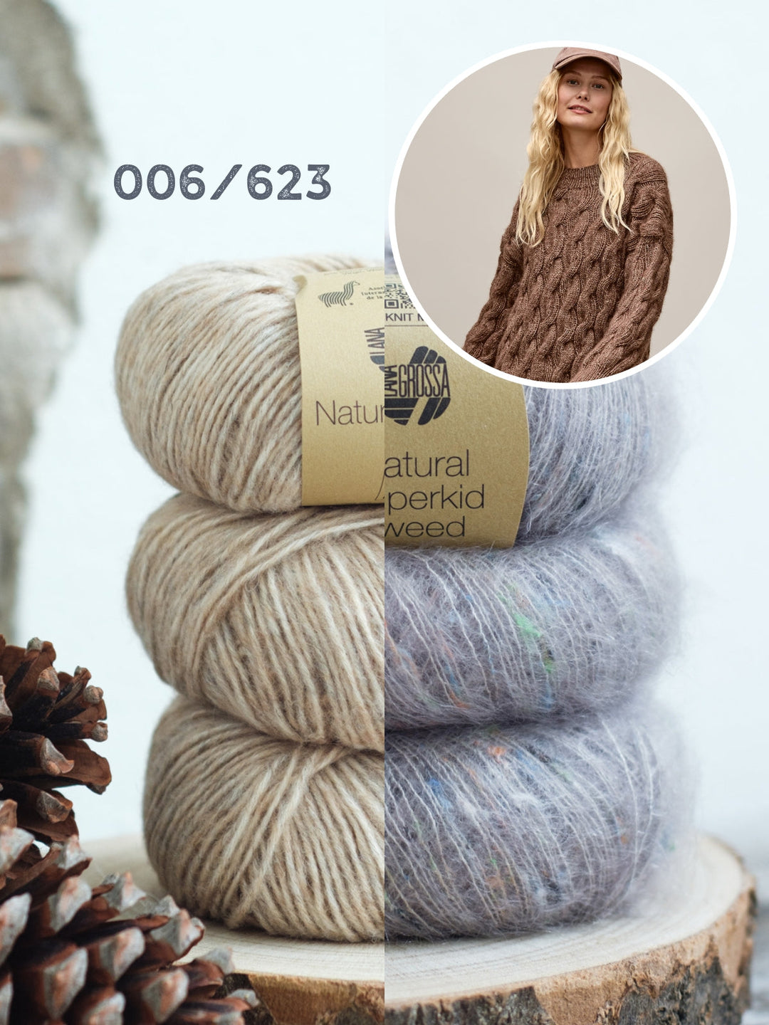 Strickpaket Natural Alpaca Pelo Superkid Tweed Zopfpullover