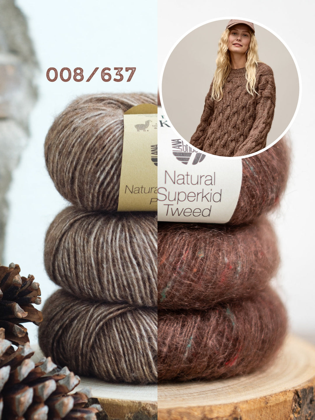 Strickpaket Natural Alpaca Pelo Superkid Tweed Zopfpullover