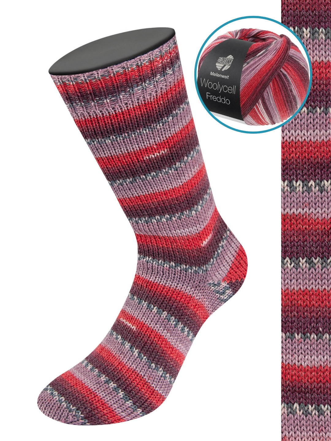 Woolycell Freddo 6042 Schwarzrot/Burgund/Dunkelrot/Mauve/Antik-violett/Dunkel-/Silbergrau