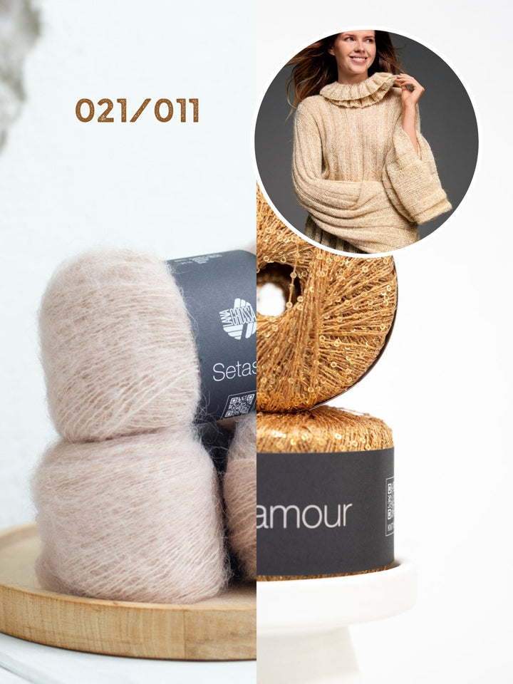 Strickpaket Setasuri &amp; Glamour Pullover mit Loop-Kragen