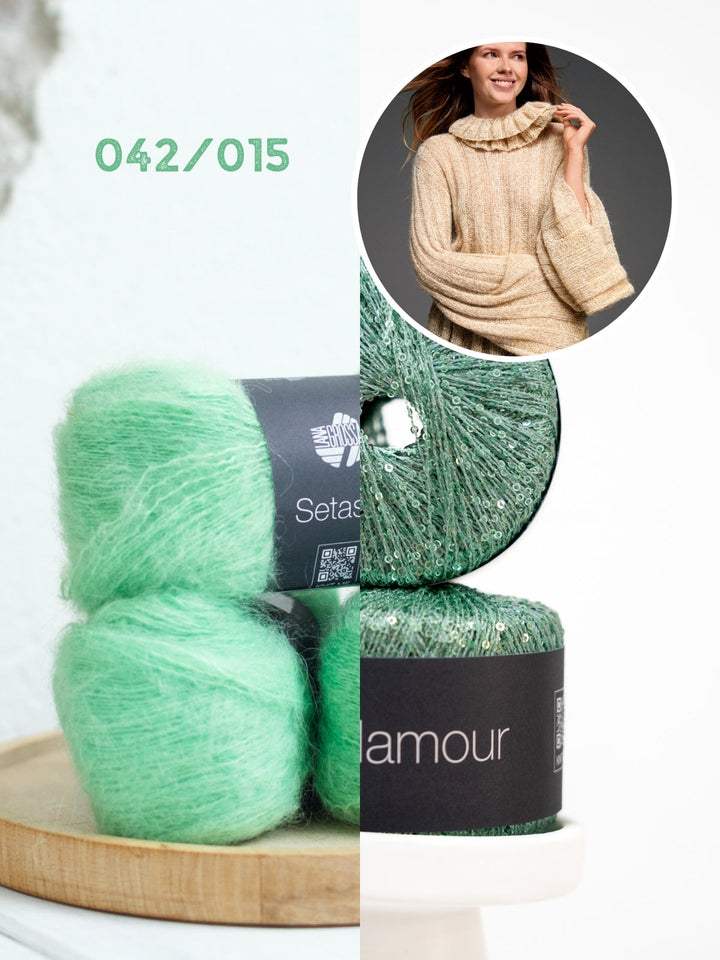 Strickpaket Setasuri &amp; Glamour Pullover mit Loop-Kragen