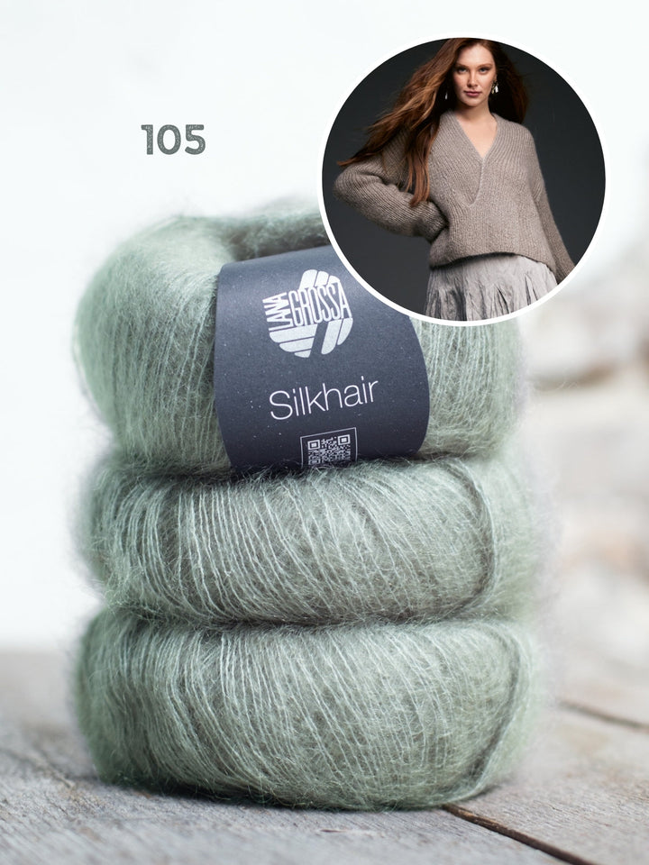 Strickpaket Silkhair Pullover mit V-Ausschnitt