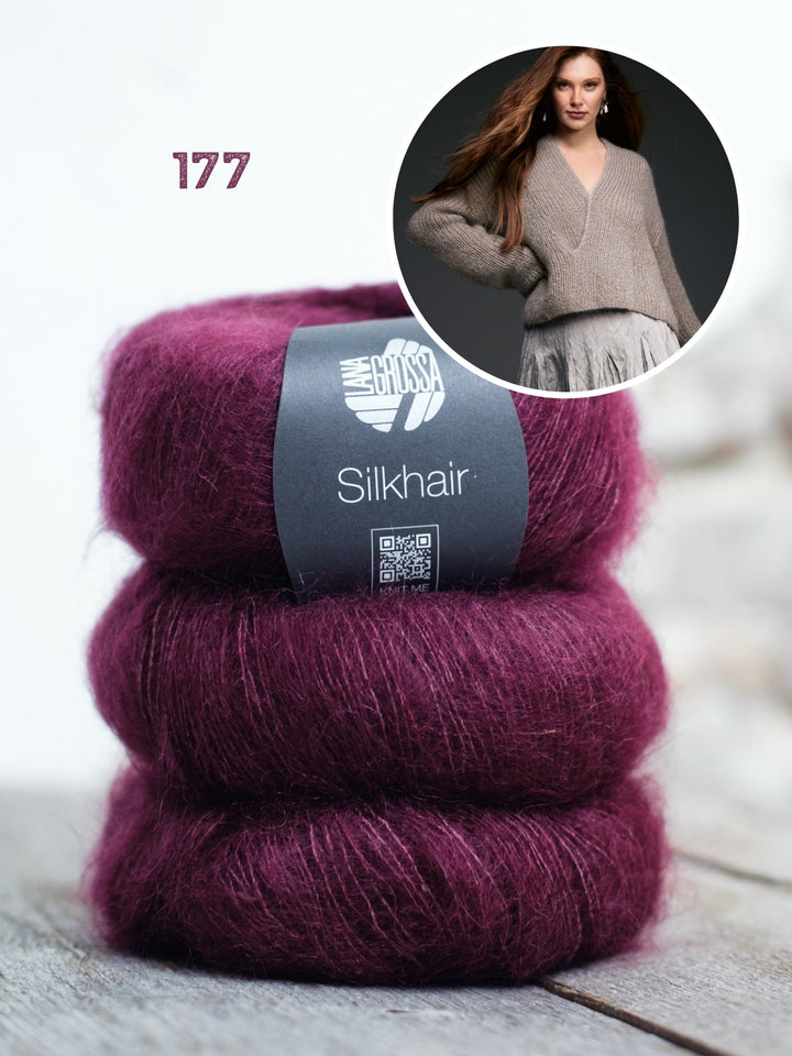 Strickpaket Silkhair Pullover mit V-Ausschnitt