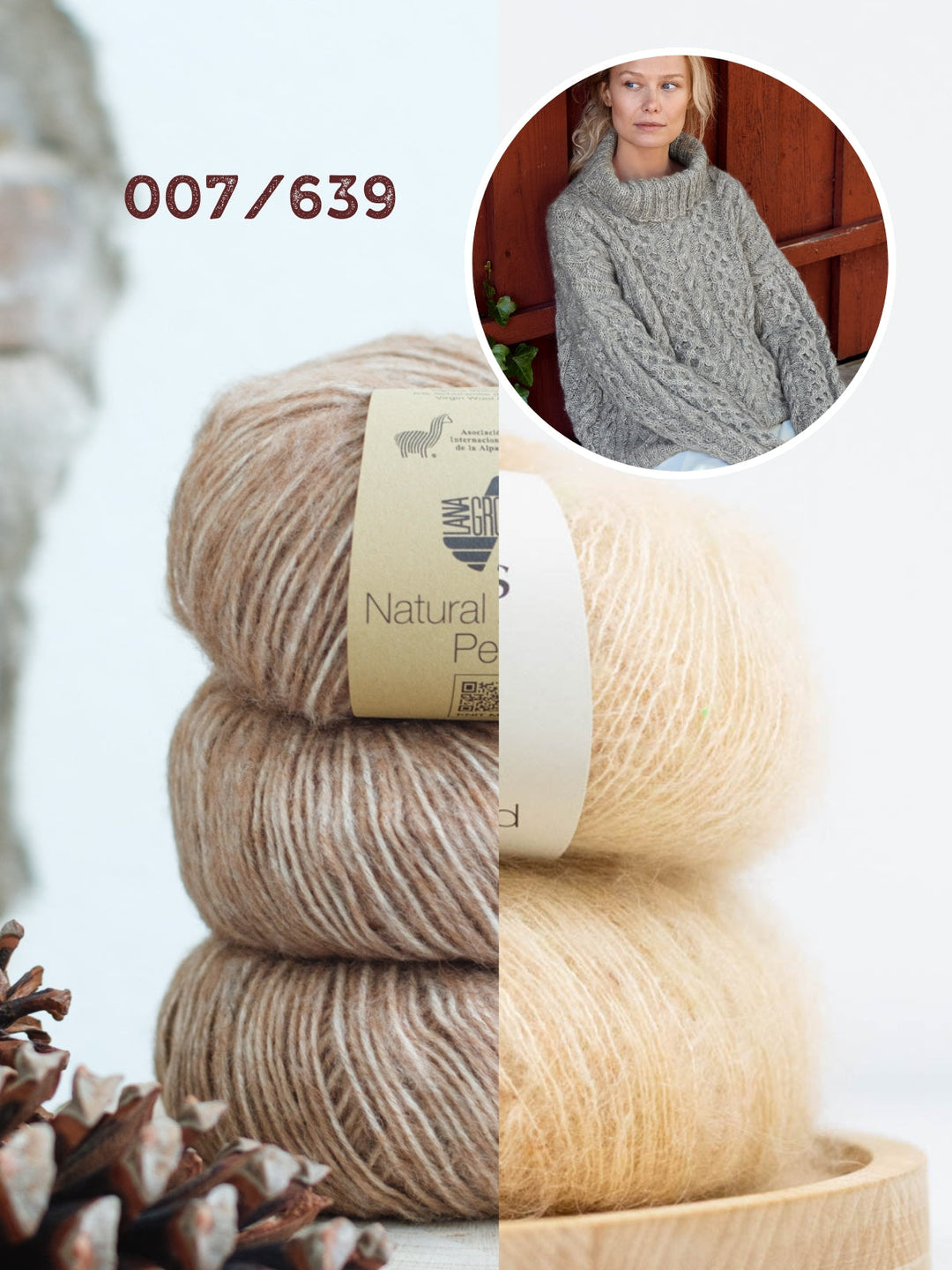 Strickpaket Natural Alpaca Pelo &amp; Natural Superkid Tweed Rollkragenpullover