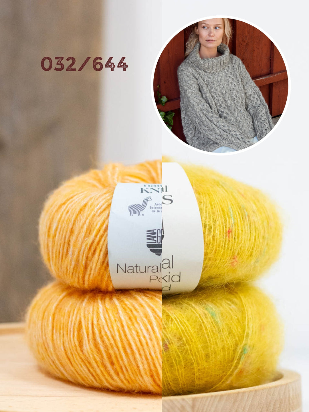 Strickpaket Natural Alpaca Pelo &amp; Natural Superkid Tweed Rollkragenpullover