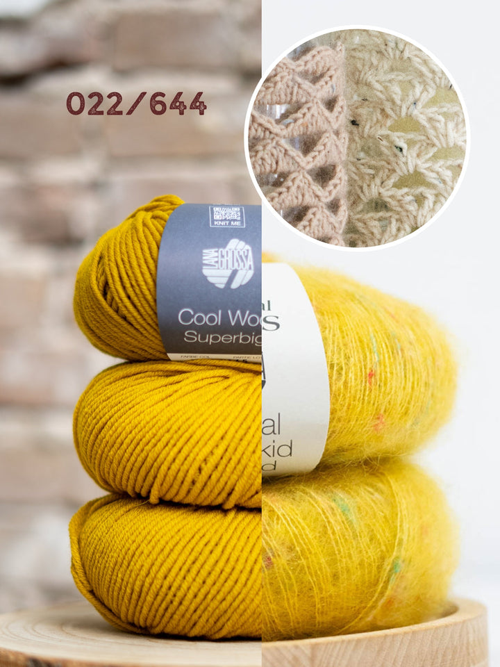 Häkelpaket Cool Wool Superbig &amp; Natural Superkid Tweed Windlichthülle mit doppelten Stäbchen