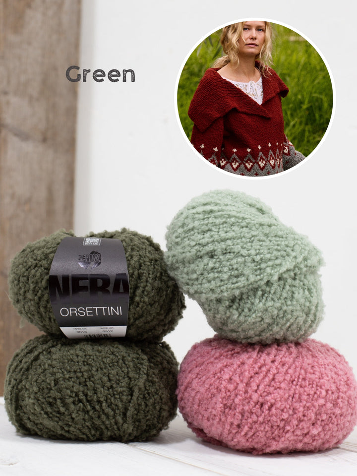 Strickpaket Orsettini Raglanpullover mit großem Kragen