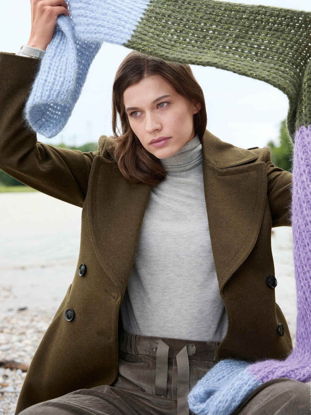 Strickpaket Mohair Di Gio Glamour Colorblock Schal im Patentmuster