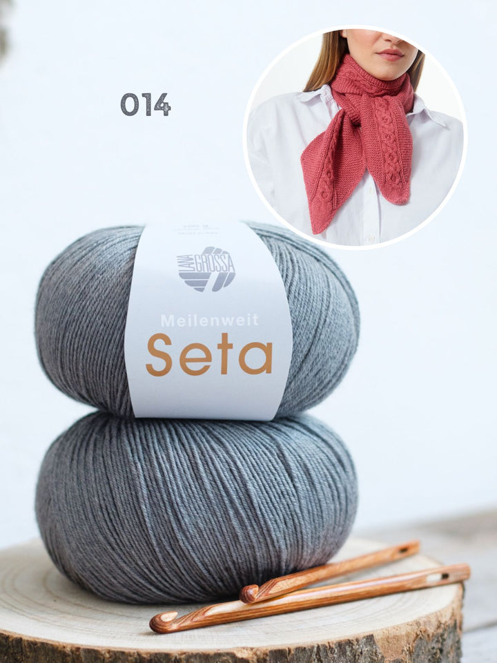 Strickpaket Meilenweit Seta Schal mit Zopfe