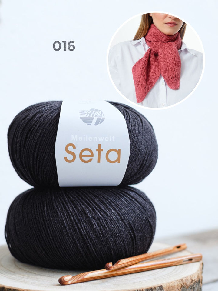 Strickpaket Meilenweit Seta Schal mit Zopfe