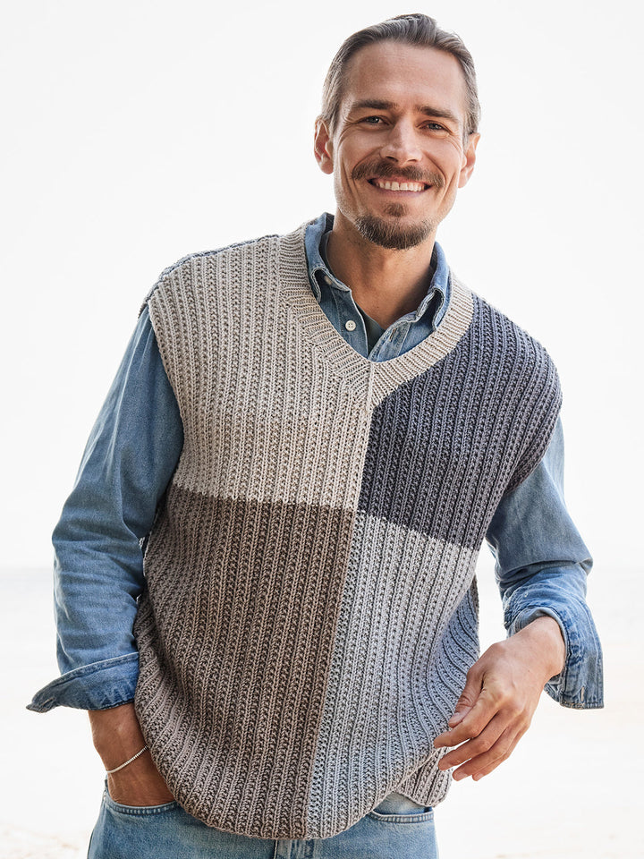 Strickpaket Cool Wool Big Vintage Colorblock Pullunder für ihn