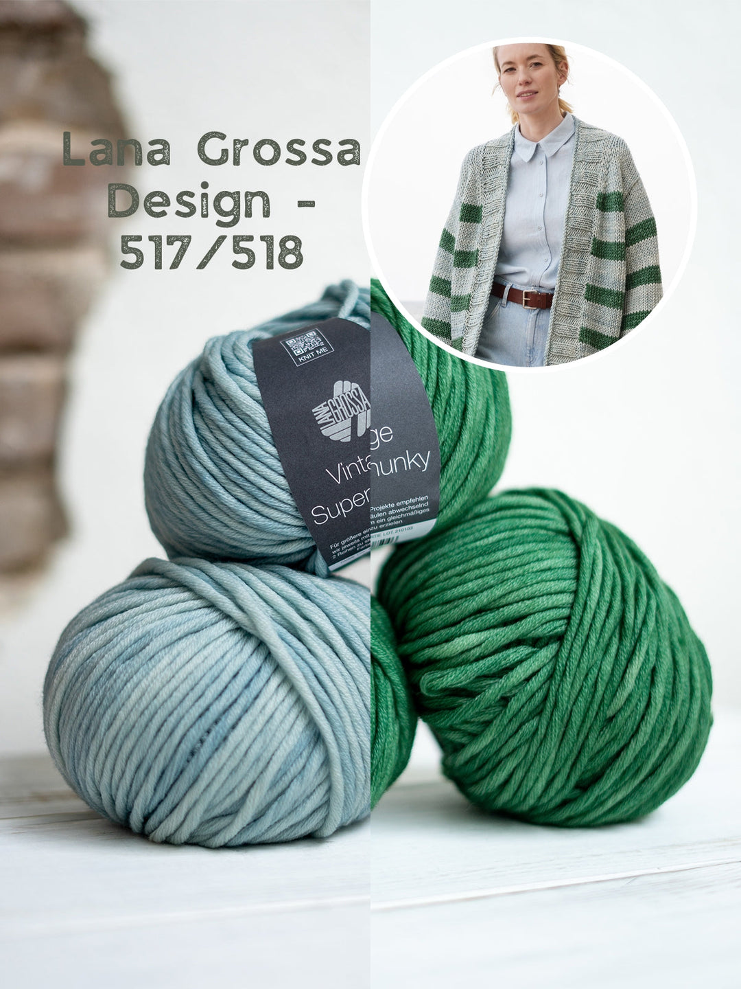Strickpaket Vintage Superchunky Top-down Streifenjacke