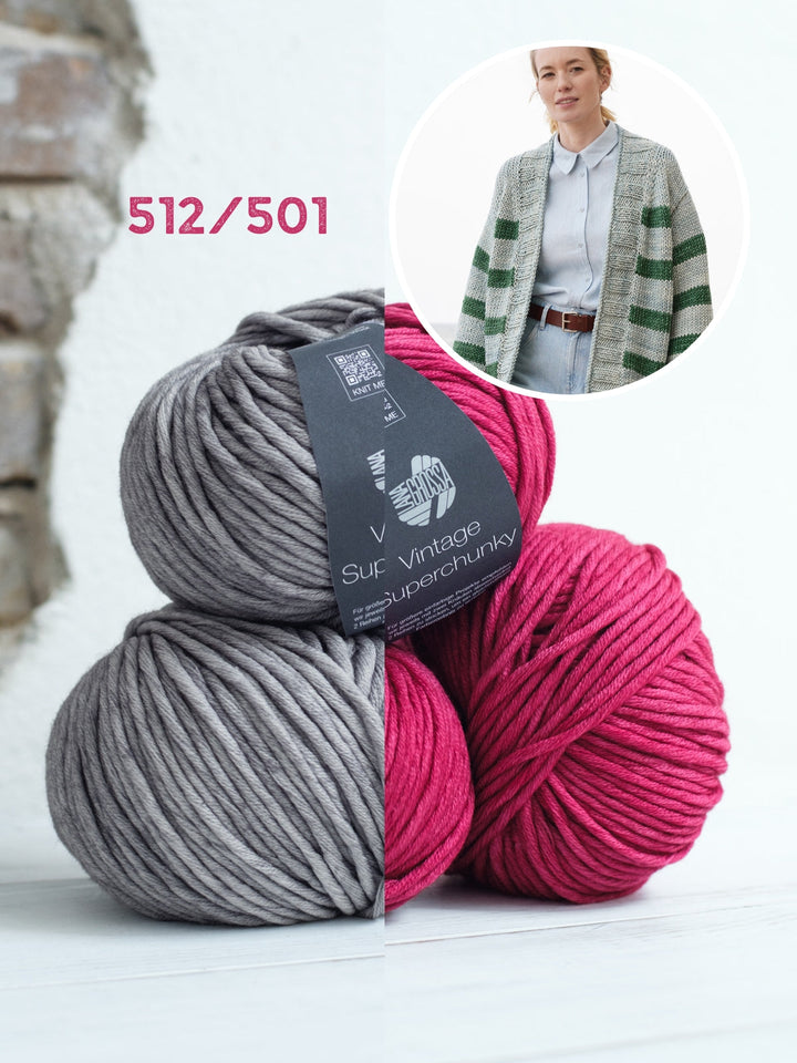 Strickpaket Vintage Superchunky Top-down Streifenjacke