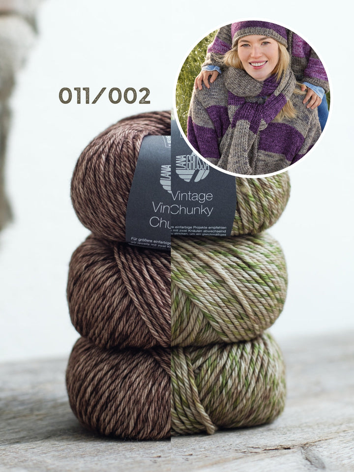 Strickpaket Vintage Chunky Top-Down Streifenjacke