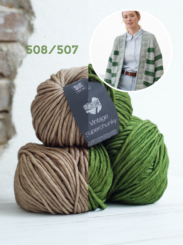 Strickpaket Vintage Superchunky Top-down Streifenjacke