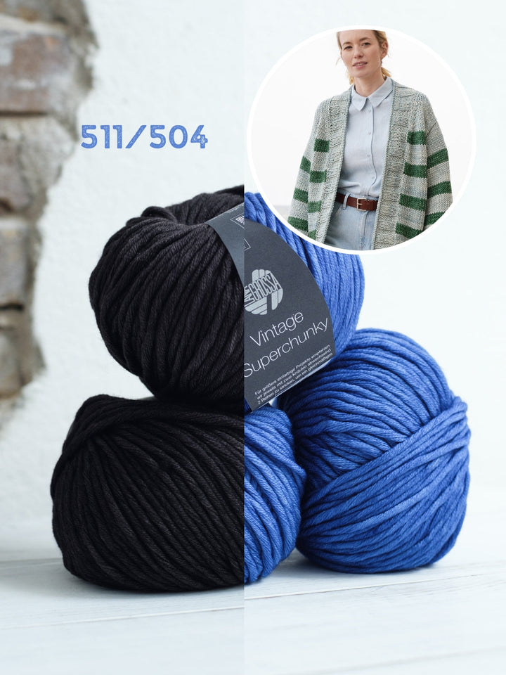 Strickpaket Vintage Superchunky Top-down Streifenjacke