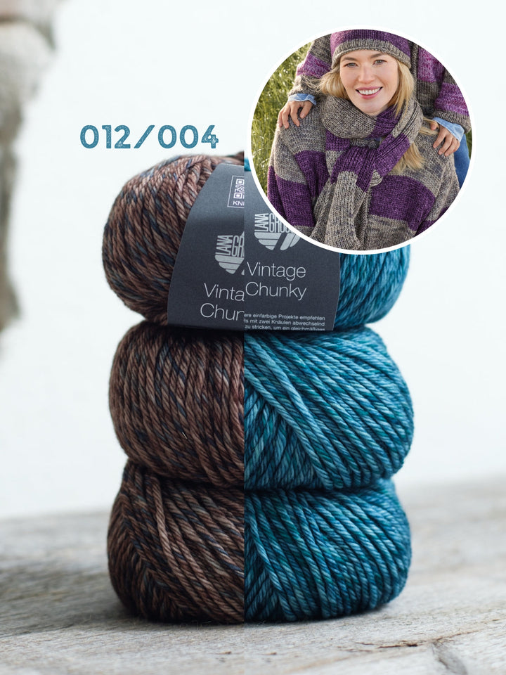 Strickpaket Vintage Chunky Top-Down Streifenjacke
