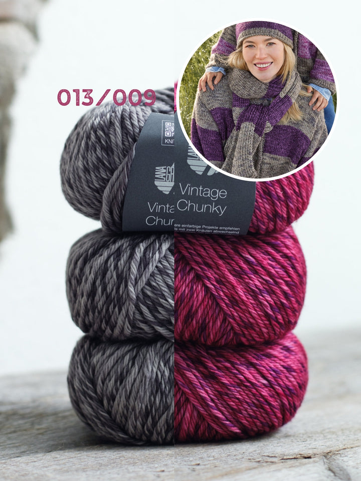 Strickpaket Vintage Chunky Top-Down Streifenjacke
