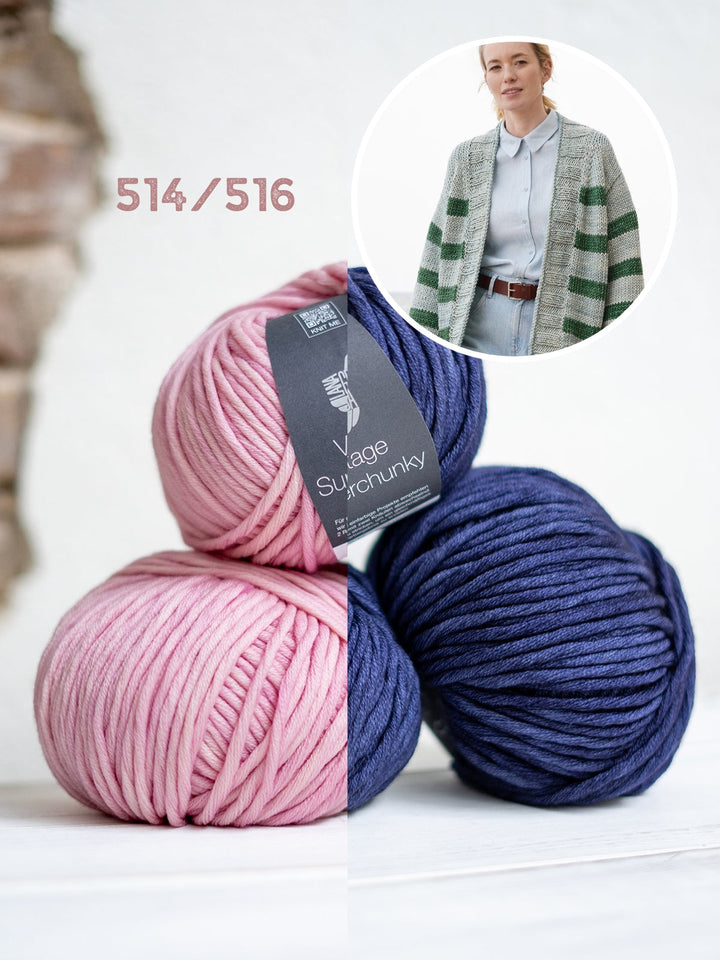 Strickpaket Vintage Superchunky Top-down Streifenjacke