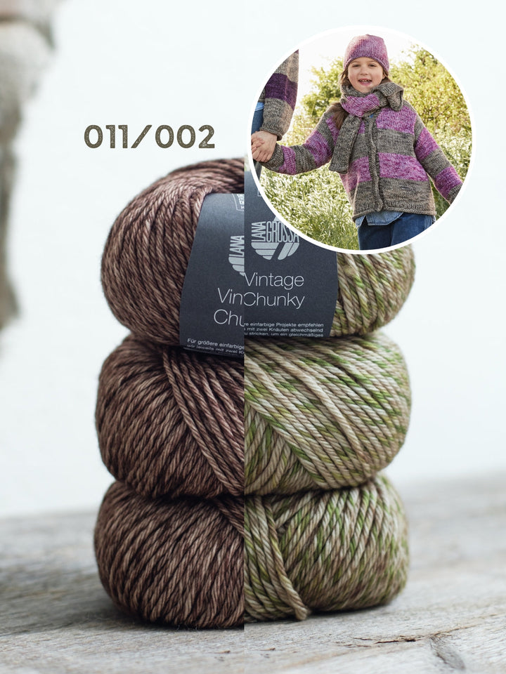 Strickpaket Vintage Chunky Top-down Streifenweste – Kids