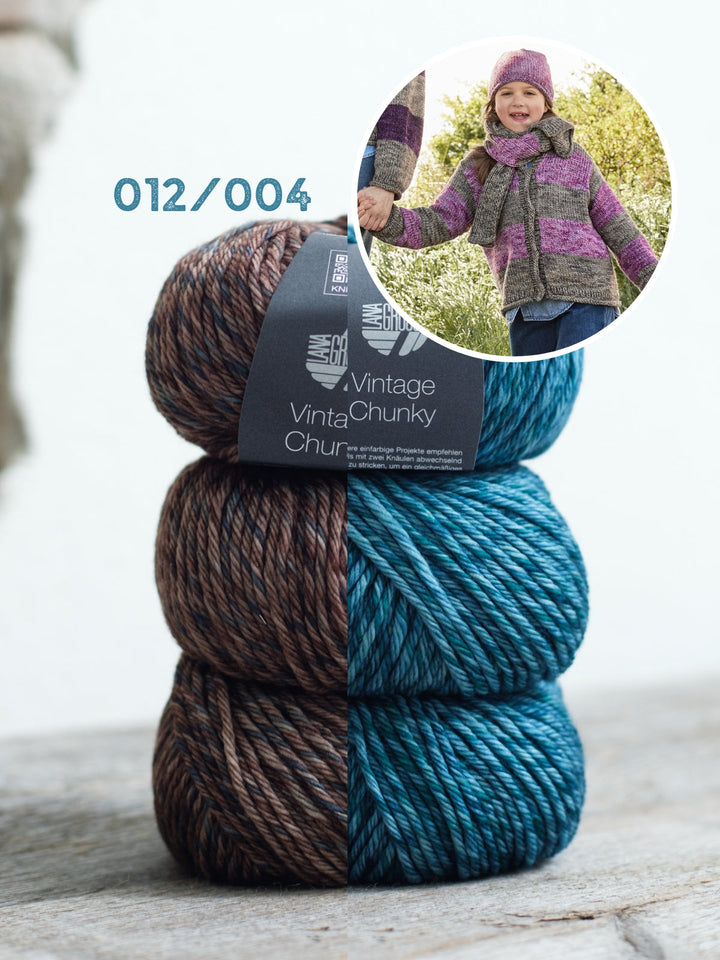 Strickpaket Vintage Chunky Top-down Streifenweste – Kids