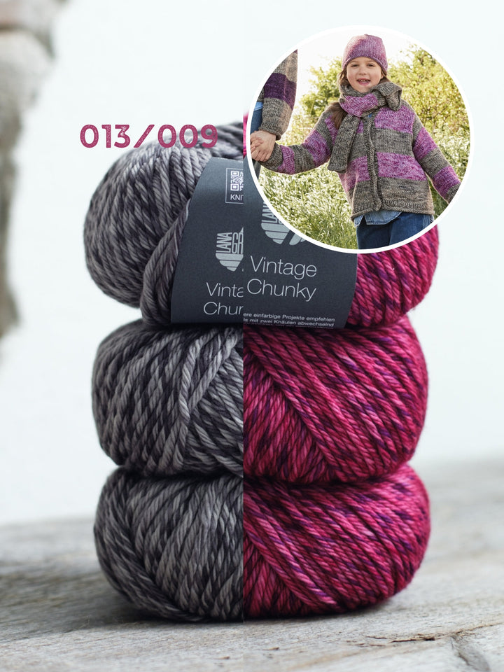 Strickpaket Vintage Chunky Top-down Streifenweste – Kids