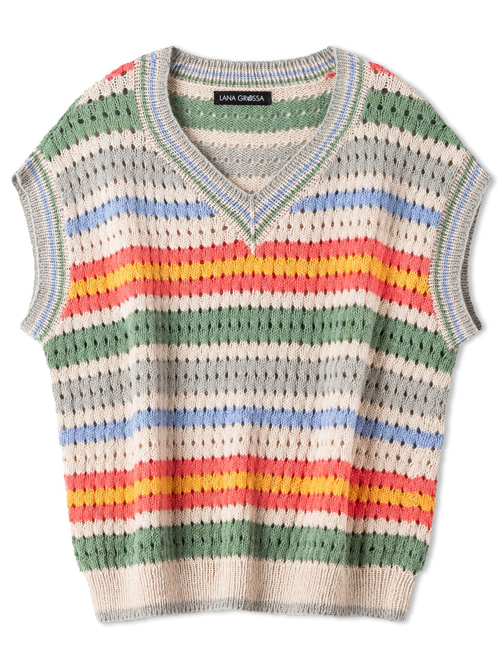 Strickpaket Ecopuno Gestreifter Pullunder mit Ajourmuster