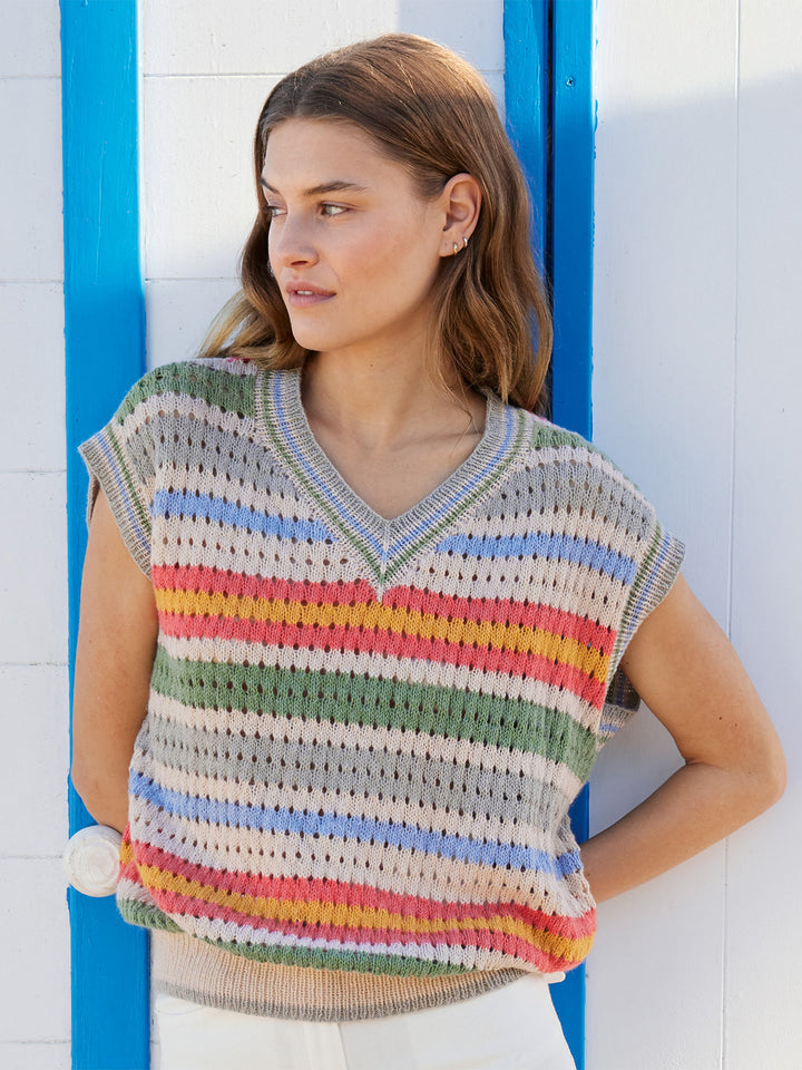 Strickpaket Ecopuno Gestreifter Pullunder mit Ajourmuster