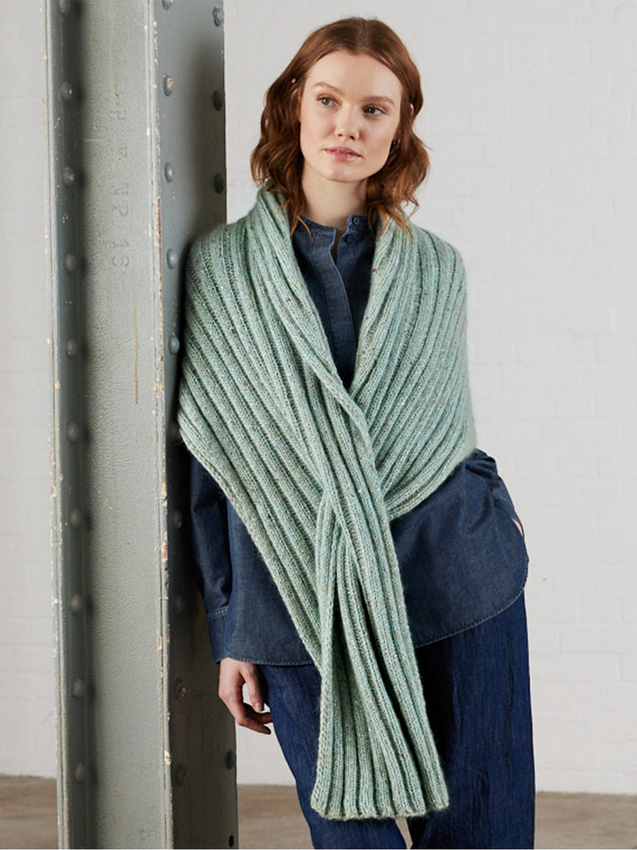 Strickpaket Ecopuno, Brillino & Natural Superkid Tweed Rippenstola mit Schlitz