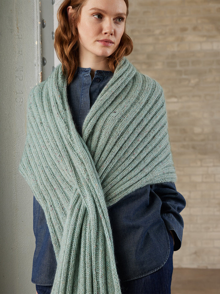 Strickpaket Ecopuno, Brillino & Natural Superkid Tweed Rippenstola mit Schlitz