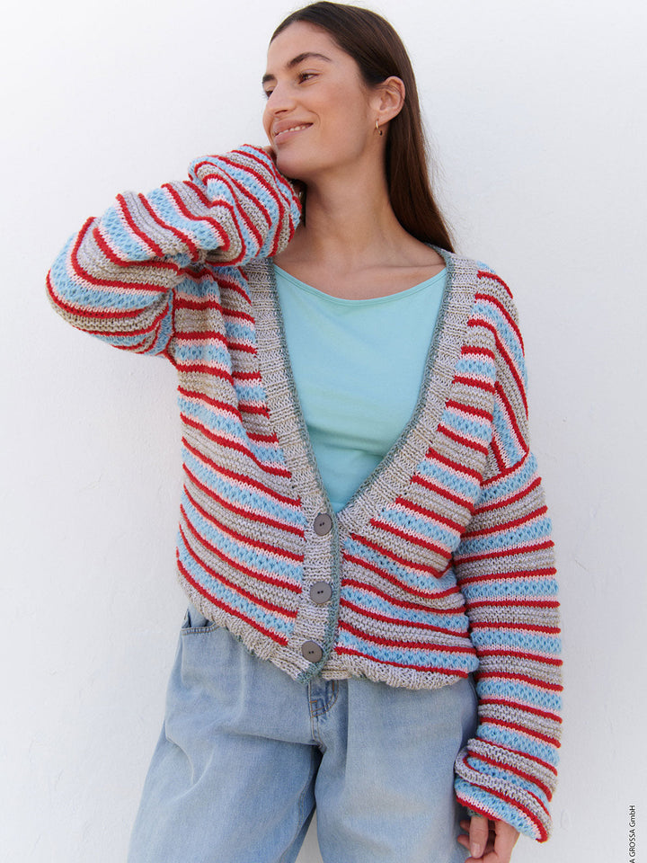 Strickpaket Streifencardigan im Garnmischung
